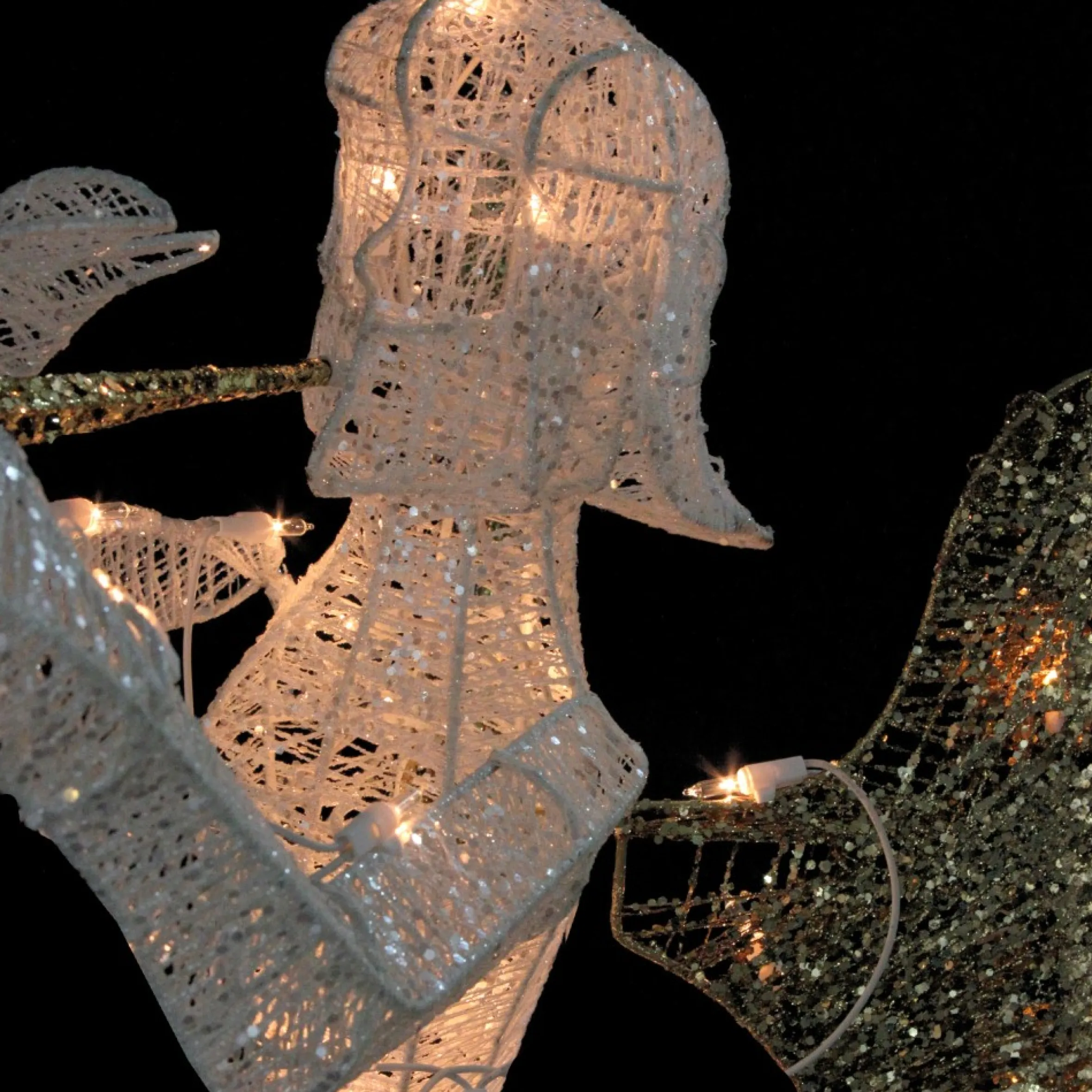 48" Lighted Glittered Silver And Gold Trumpeting Angel Christmas Outdoor Decoration