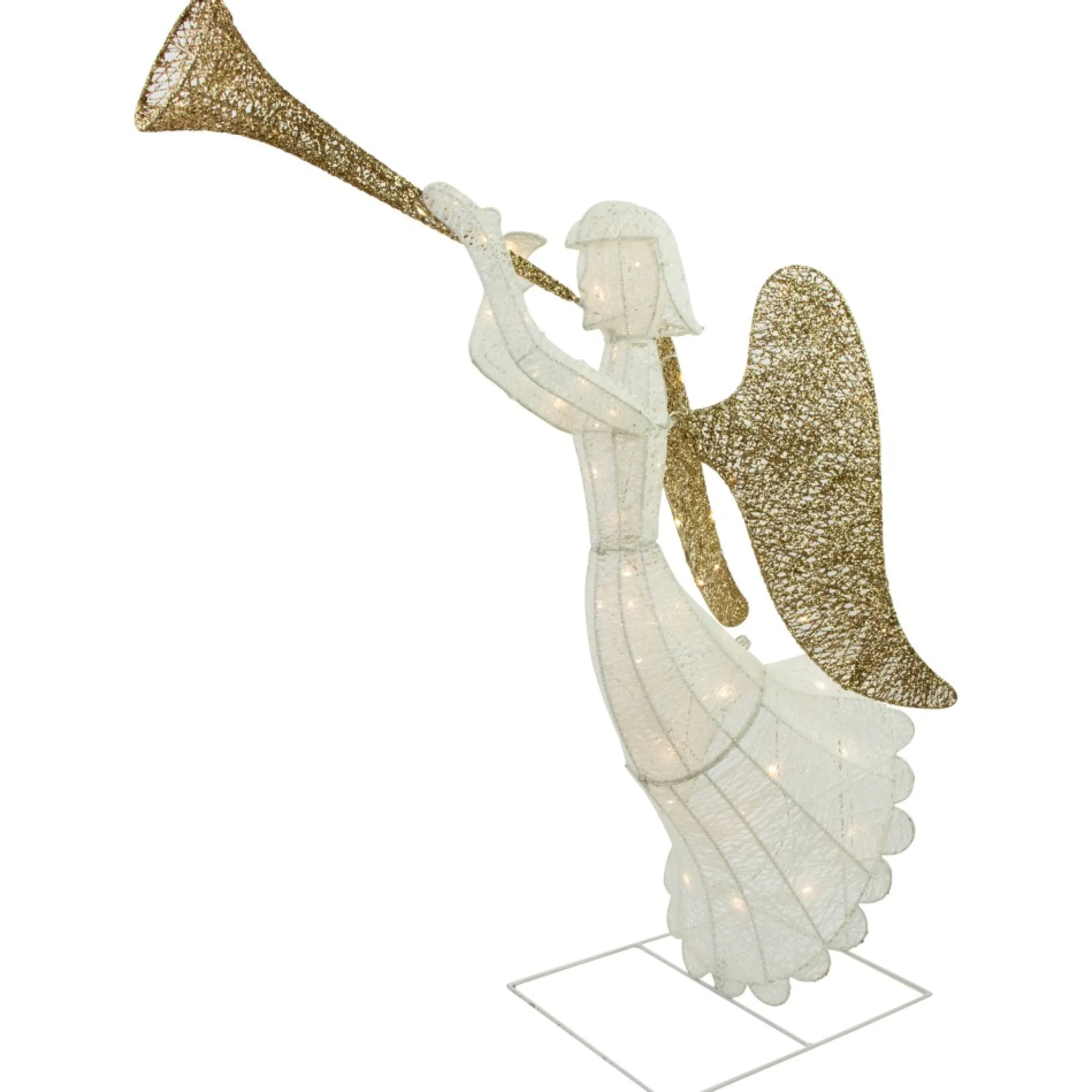 48" Lighted Glittered Silver And Gold Trumpeting Angel Christmas Outdoor Decoration