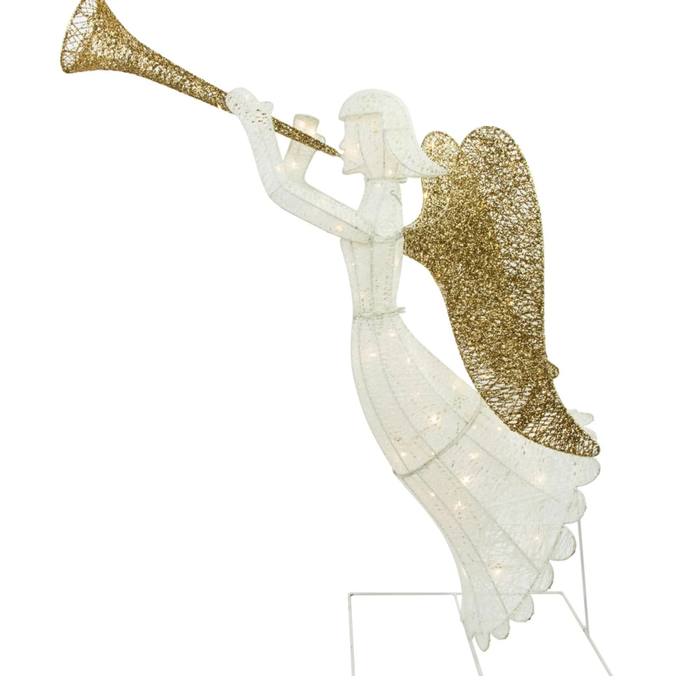 48" Lighted Glittered Silver And Gold Trumpeting Angel Christmas Outdoor Decoration
