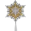 13.75" Lighted Gold And Silver Snowflake Christmas Tree Topper, Clear Lights