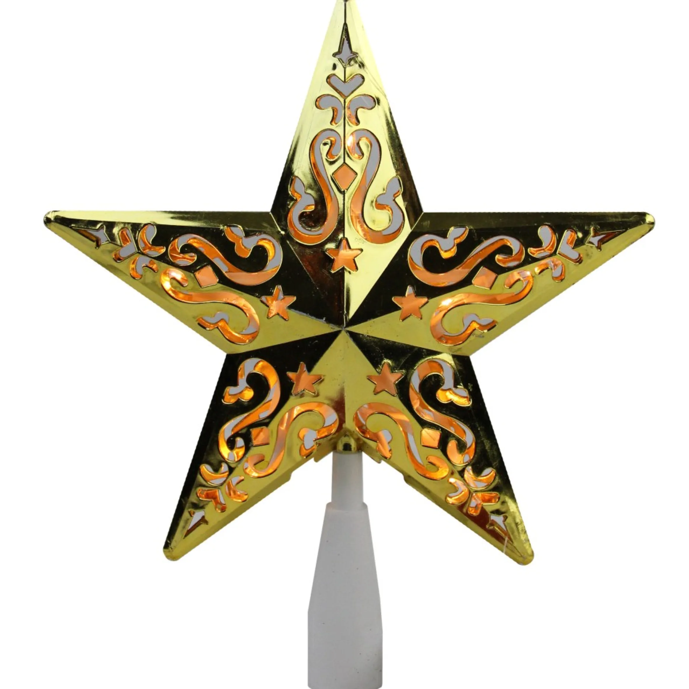 8.5" Lighted Gold And White Star Cut-Out Design Christmas Tree Topper - Clear Lights