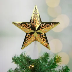 8.5" Lighted Gold And White Star Cut-Out Design Christmas Tree Topper - Clear Lights