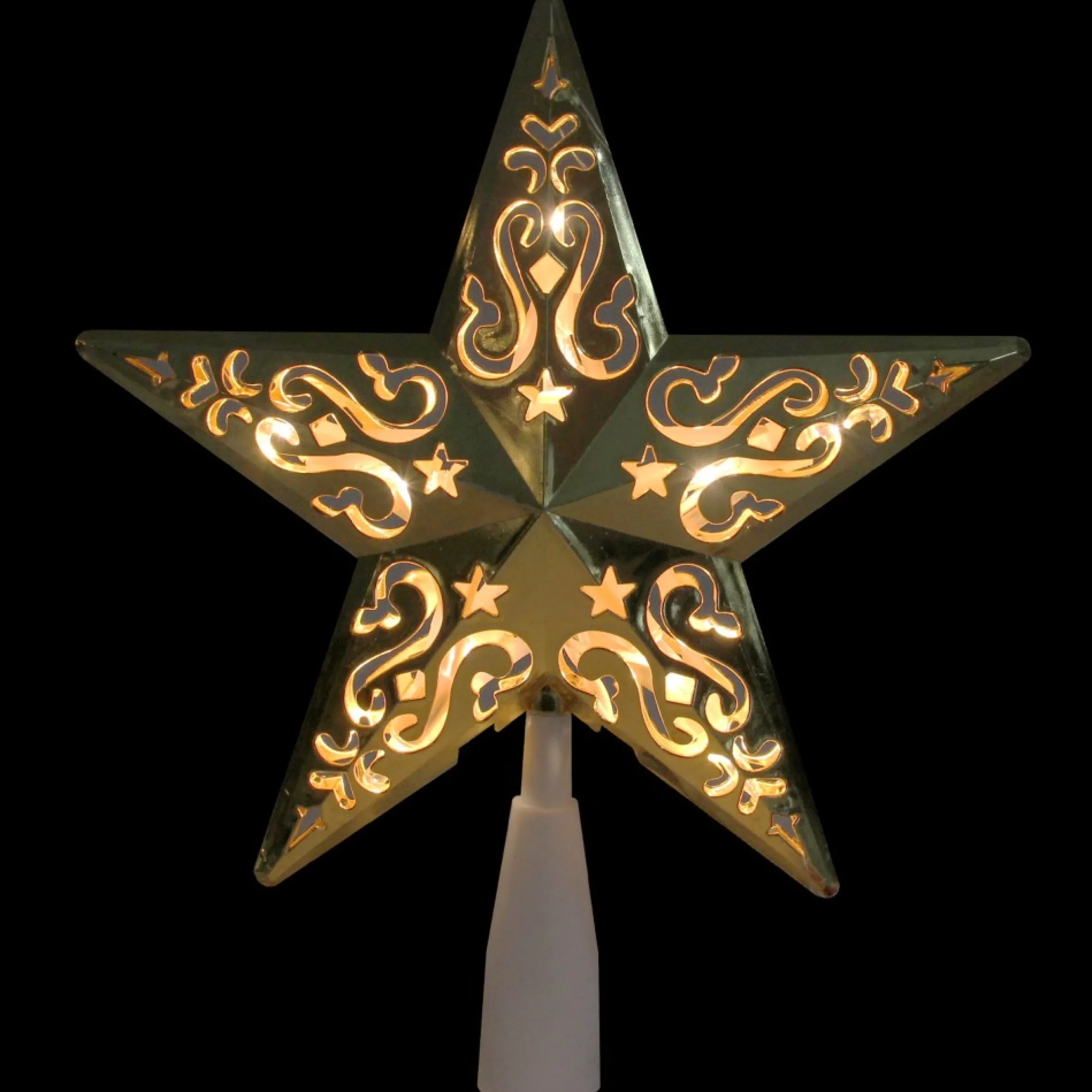 8.5" Lighted Gold And White Star Cut-Out Design Christmas Tree Topper - Clear Lights