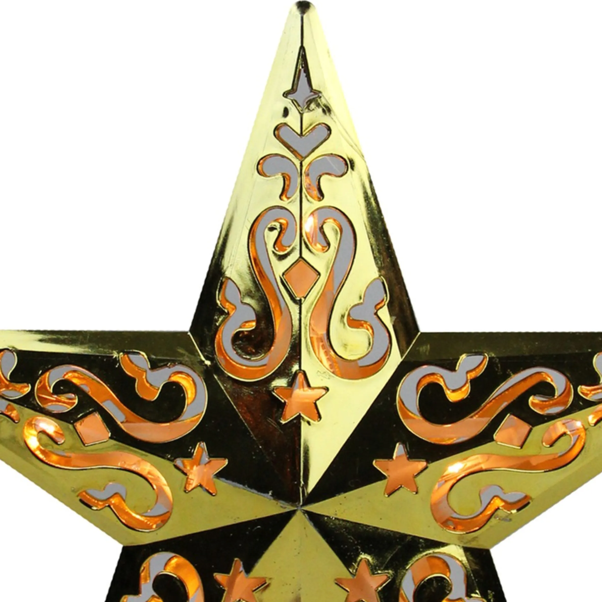 8.5" Lighted Gold And White Star Cut-Out Design Christmas Tree Topper - Clear Lights