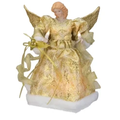 12" Lighted Gold Angel With A Snowflakes Christmas Tree Topper - Clear Lights