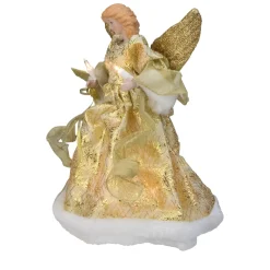 12" Lighted Gold Angel With A Snowflakes Christmas Tree Topper - Clear Lights