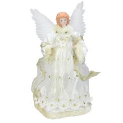 16" Lighted Gold Fiber Optic Animated Porcelain Angel Christmas Tree Topper