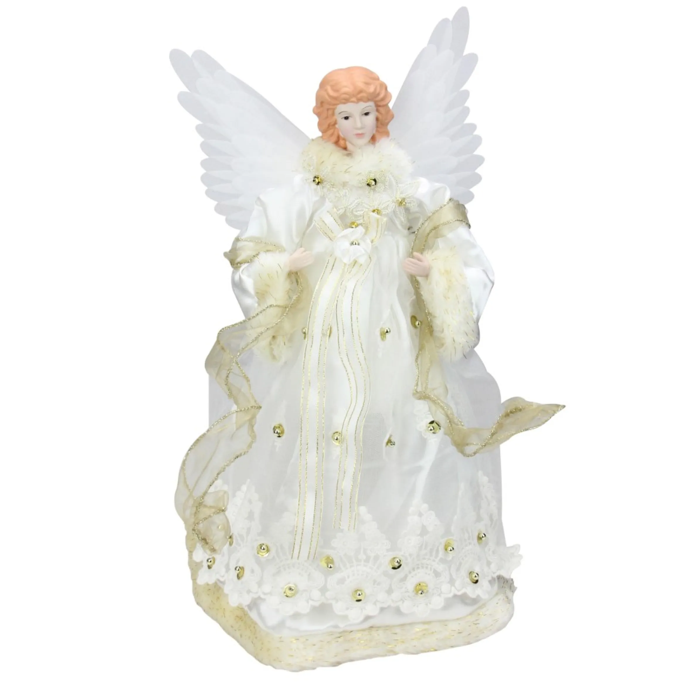 16" Lighted Gold Fiber Optic Animated Porcelain Angel Christmas Tree Topper
