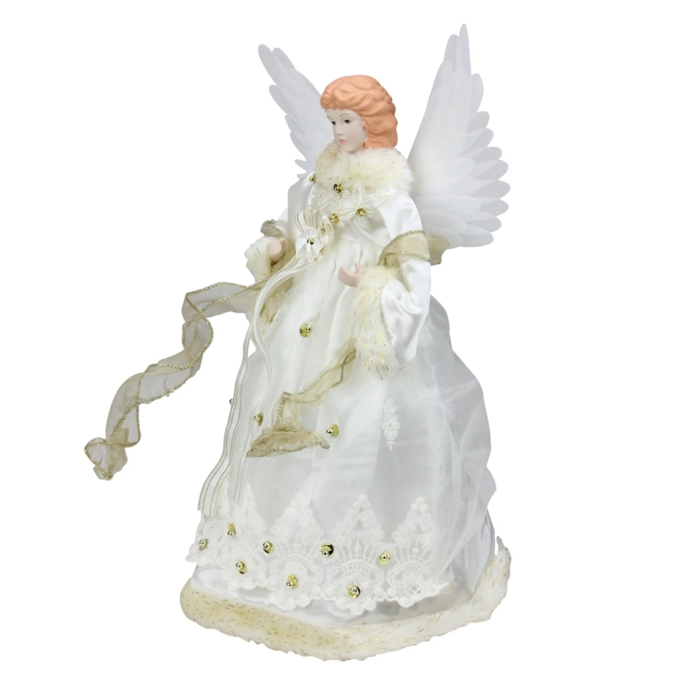 16" Lighted Gold Fiber Optic Animated Porcelain Angel Christmas Tree Topper