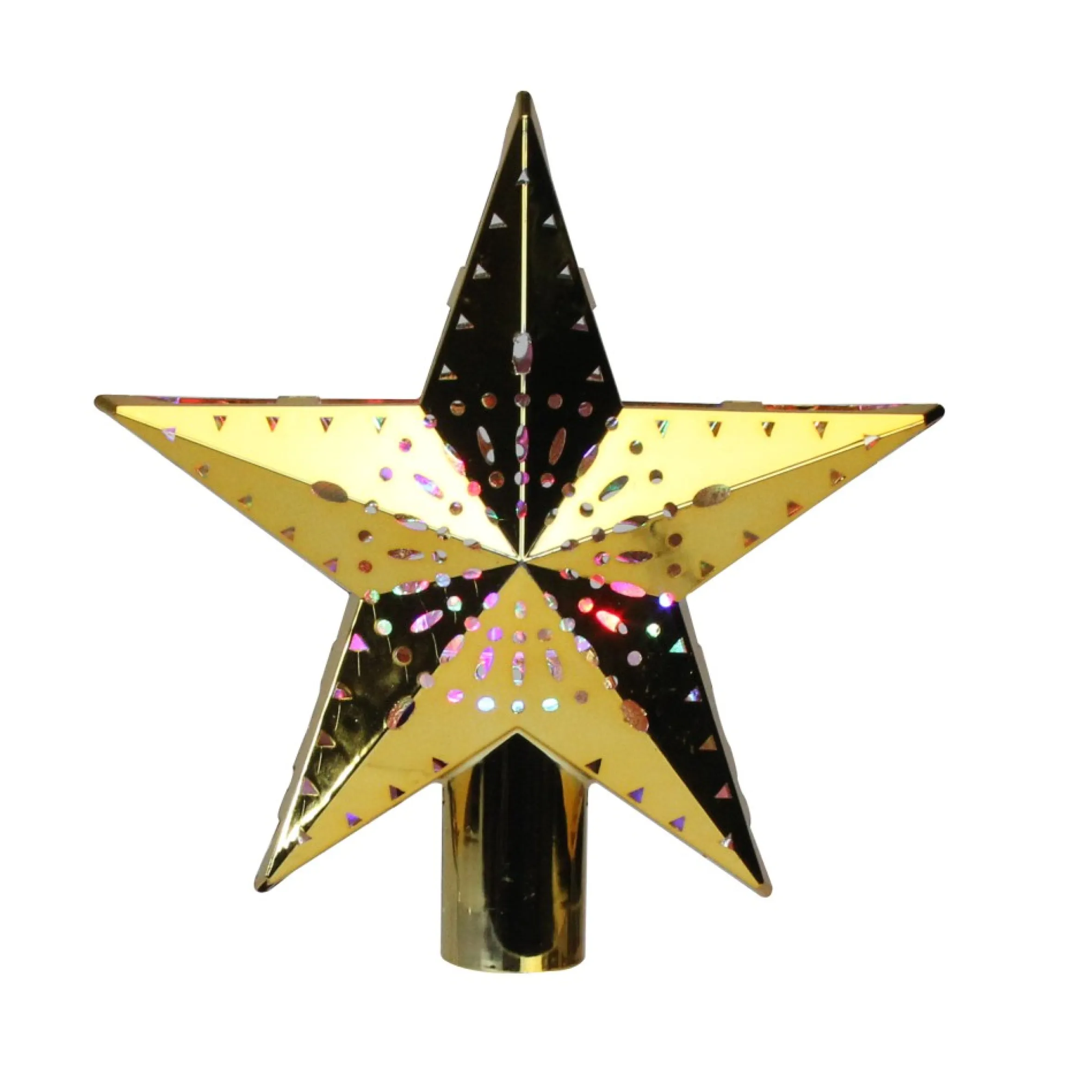 11.5" Lighted Gold Kaleidoscope Christmas Tree Topper - Multicolor Led Lights