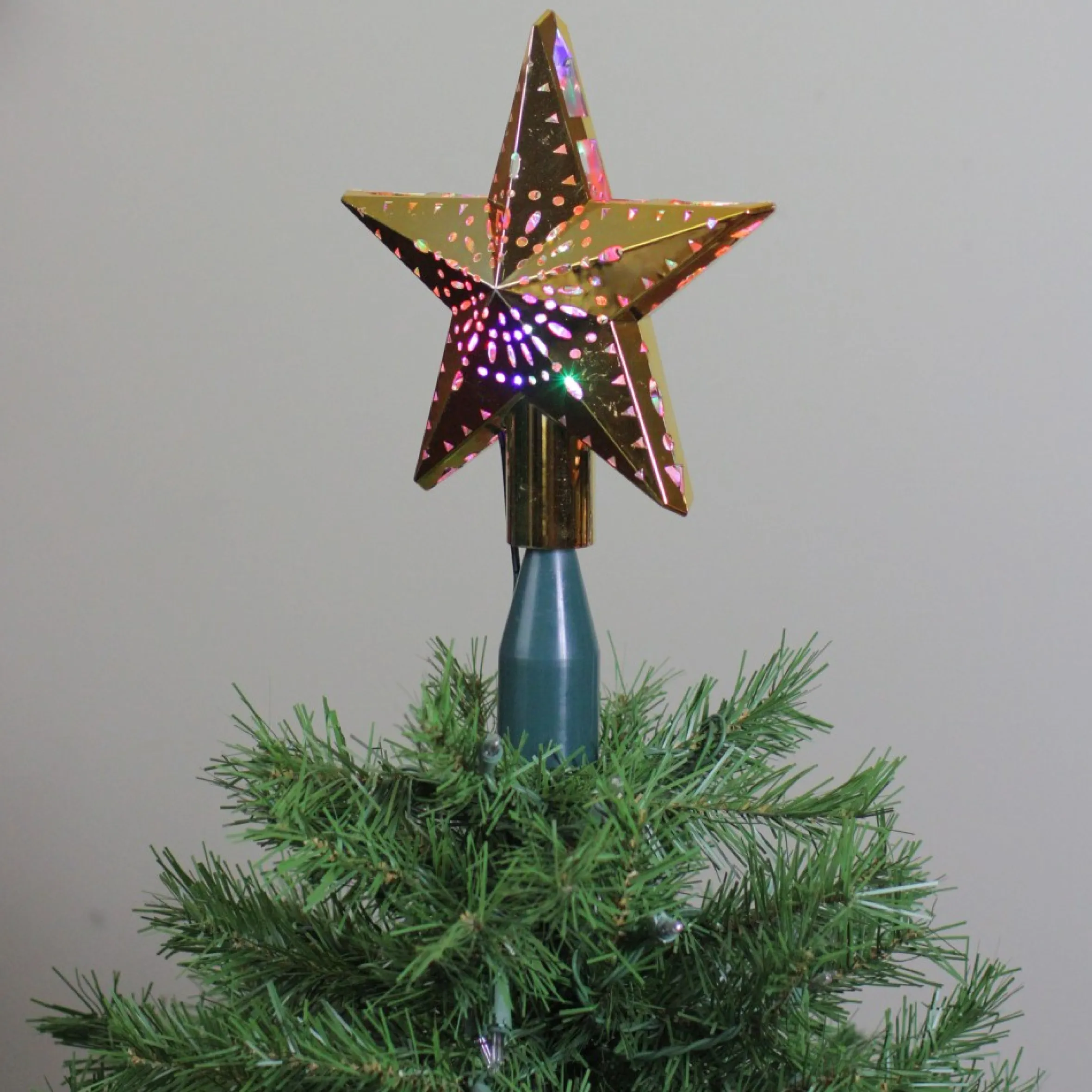 11.5" Lighted Gold Kaleidoscope Christmas Tree Topper - Multicolor Led Lights