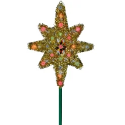 21" Lighted Gold Star Of Bethlehem Christmas Tree Topper - Multi-Color Lights