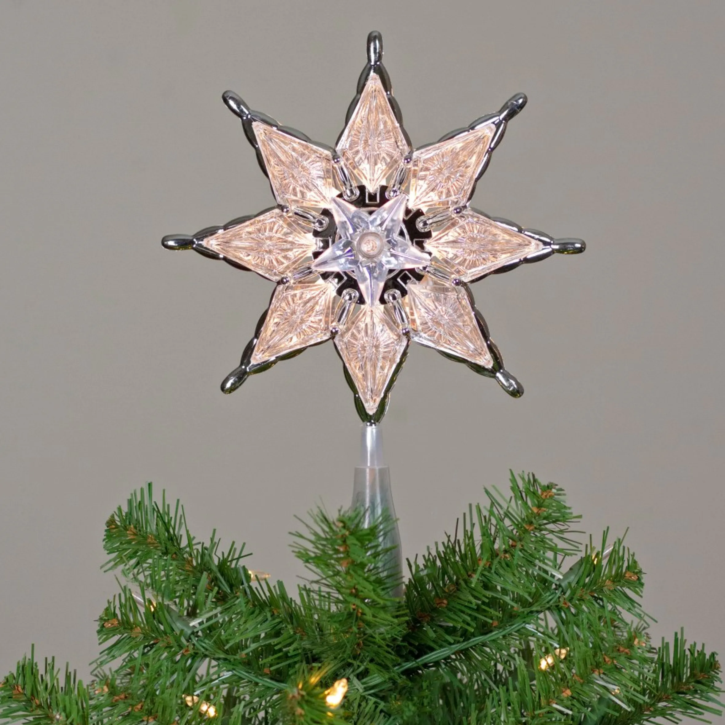 8" Lighted Gray 8 Point Star Christmas Tree Topper - Clear Lights