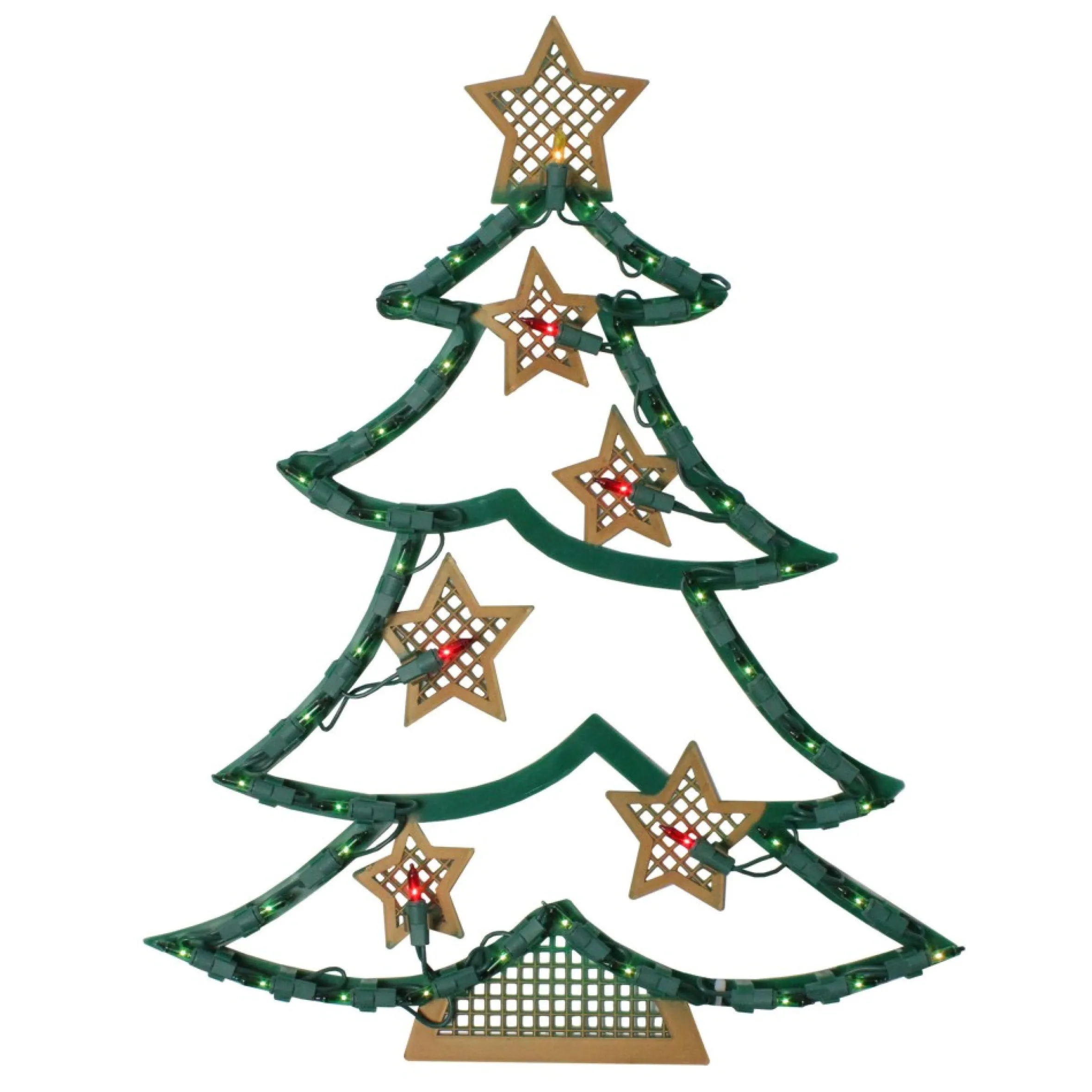 17.75" Lighted Green And Gold Christmas Tree With Stars Outdoor Window Silhouette