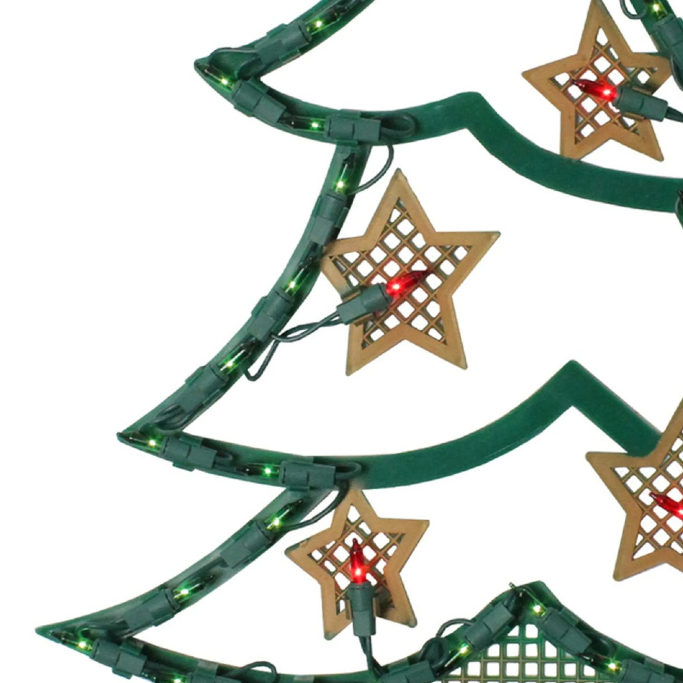17.75" Lighted Green And Gold Christmas Tree With Stars Outdoor Window Silhouette