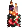 17.5" Lighted Holly And Berry With Candles And Bow Christmas Window Silhouette