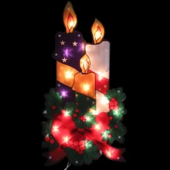 17.5" Lighted Holly And Berry With Candles And Bow Christmas Window Silhouette