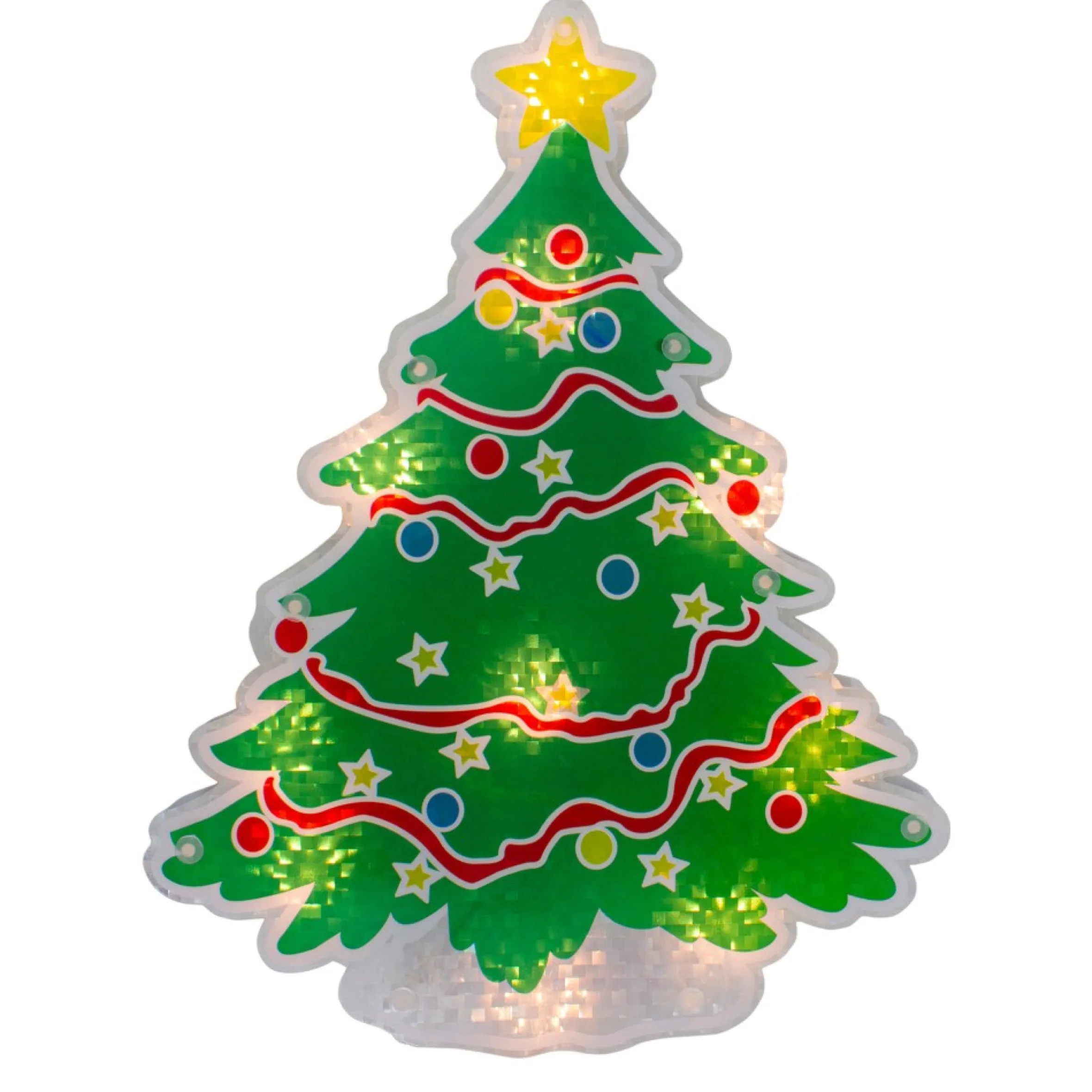 12.5" Lighted Holographic Christmas Tree Window Silhouette Decor