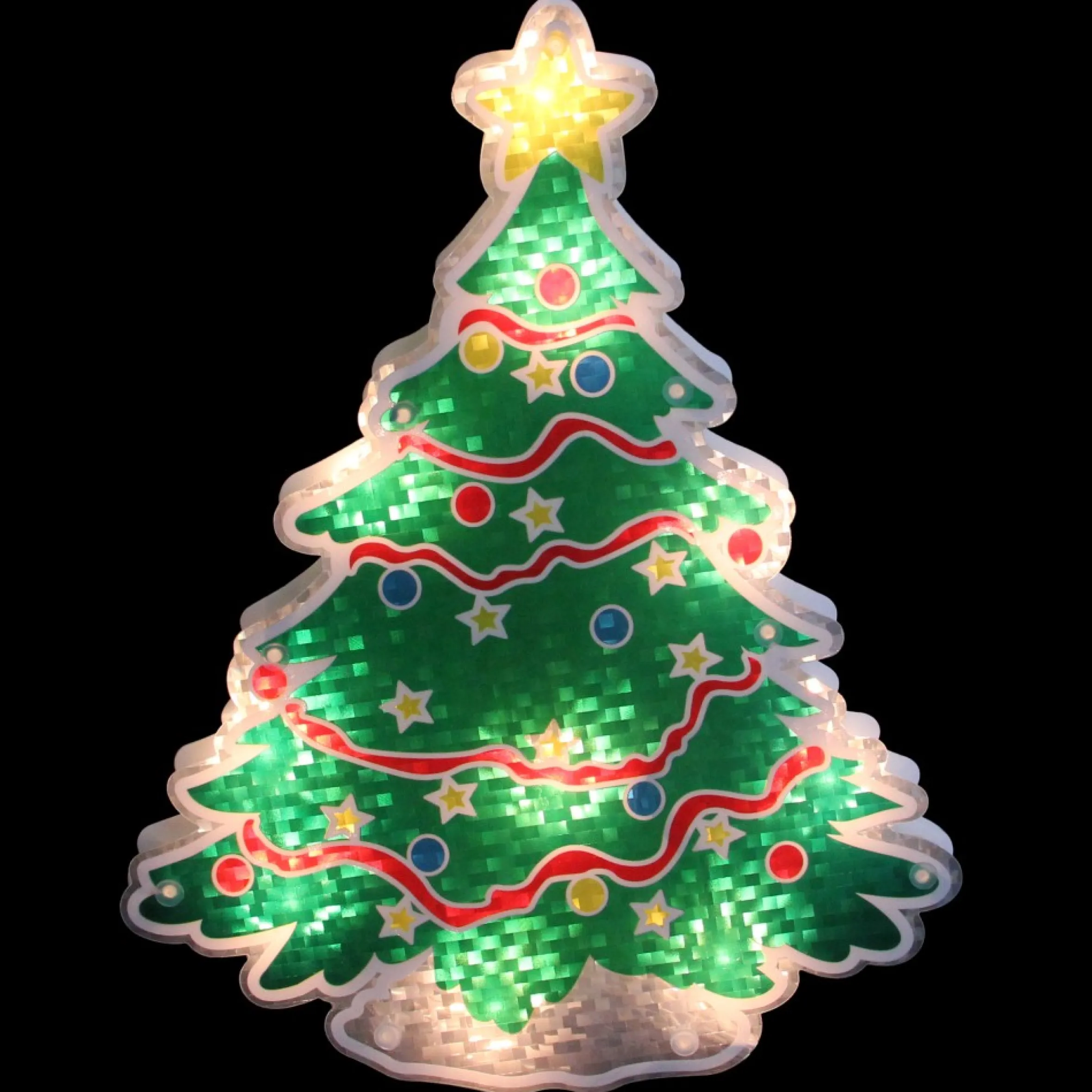 12.5" Lighted Holographic Christmas Tree Window Silhouette Decor