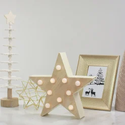 9.25" Lighted 5 Point Wooden Star Christmas Tabletop Decor