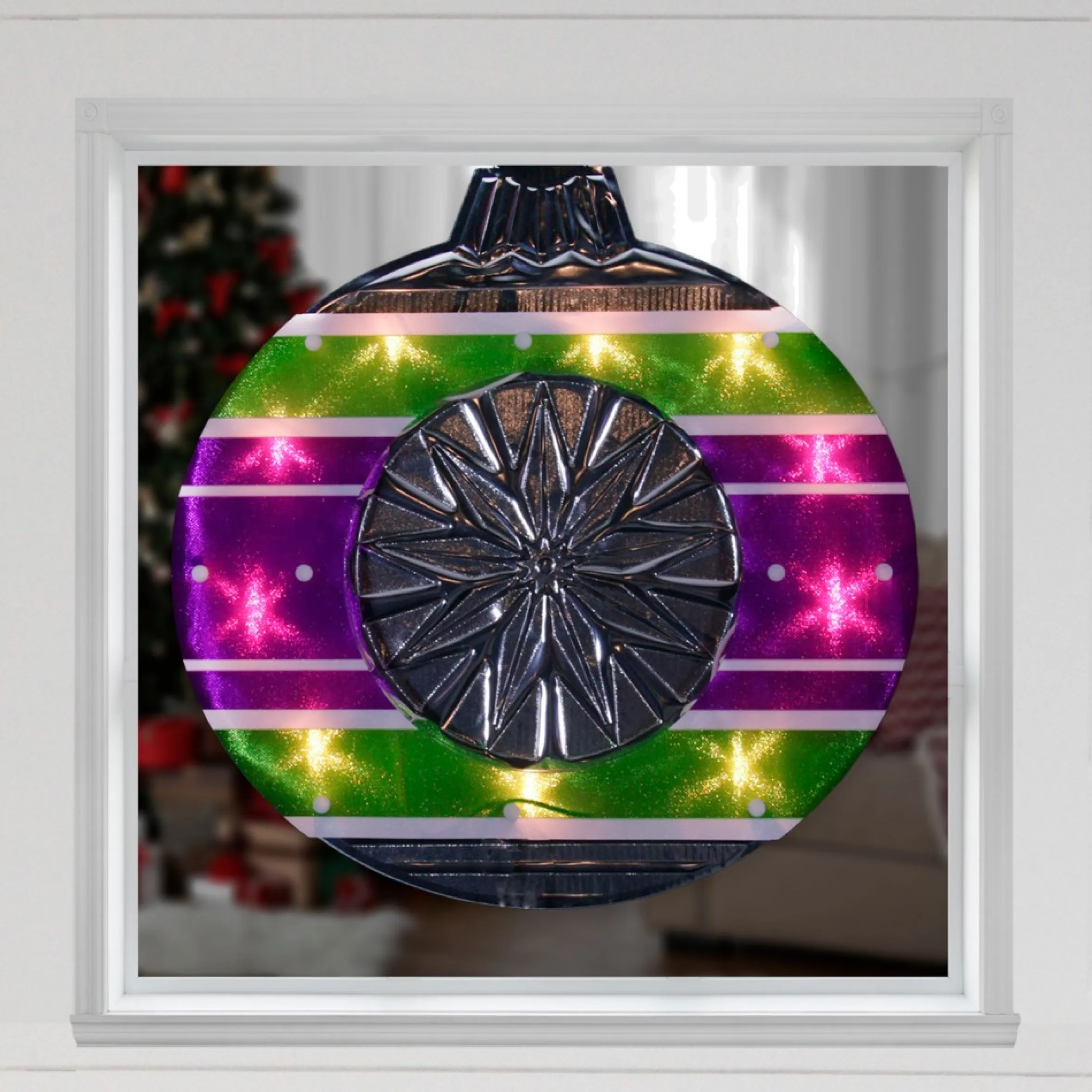 15.5" Lighted Purple And Green Shimmering Ornament Christmas Window Silhouette Decoration