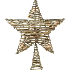 11" Lighted Rattan Twigs Star Christmas Tree Topper- Clear Lights, White Wire