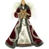 18" Lighted Red And Gold Angel In A Dress Christmas Tree Topper - Warm White Lights