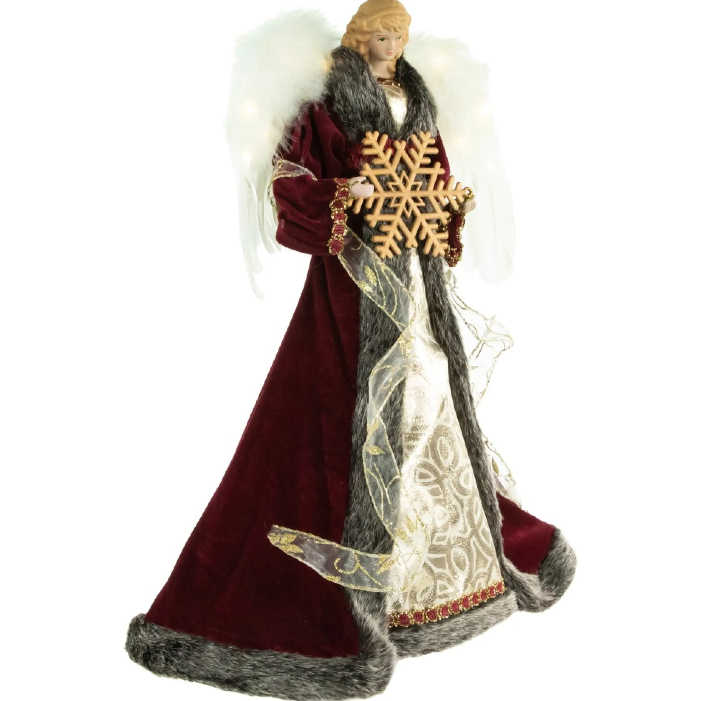 18" Lighted Red And Gold Angel In A Dress Christmas Tree Topper - Warm White Lights