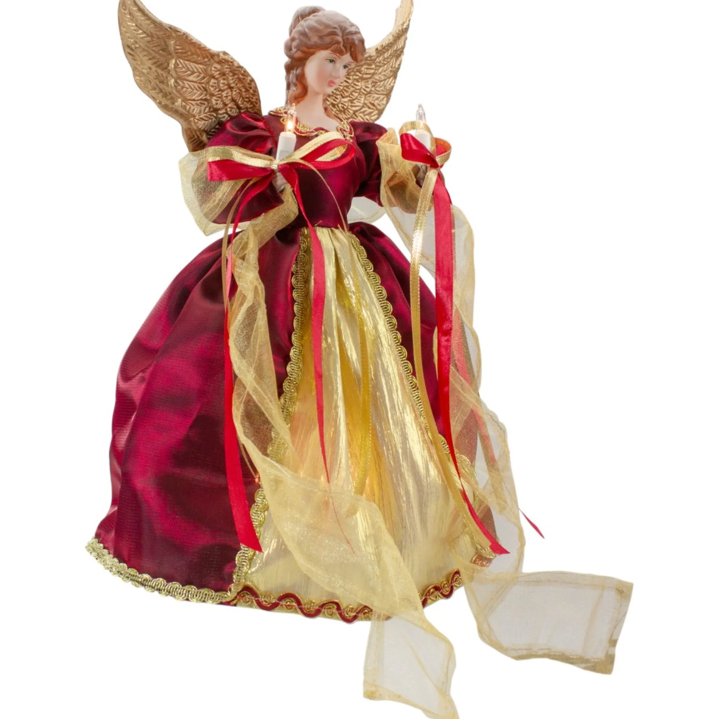 13.5" Lighted Red And Gold Angel With Wings Christmas Tree Topper - Clear Lights