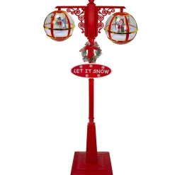 74" Lighted Red And Gold Musical Double Christmas Street Lamp