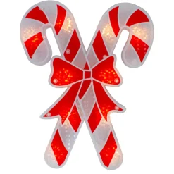 12" Lighted Red And White Holographic Candy Cane Christmas Window Silhouette Decor