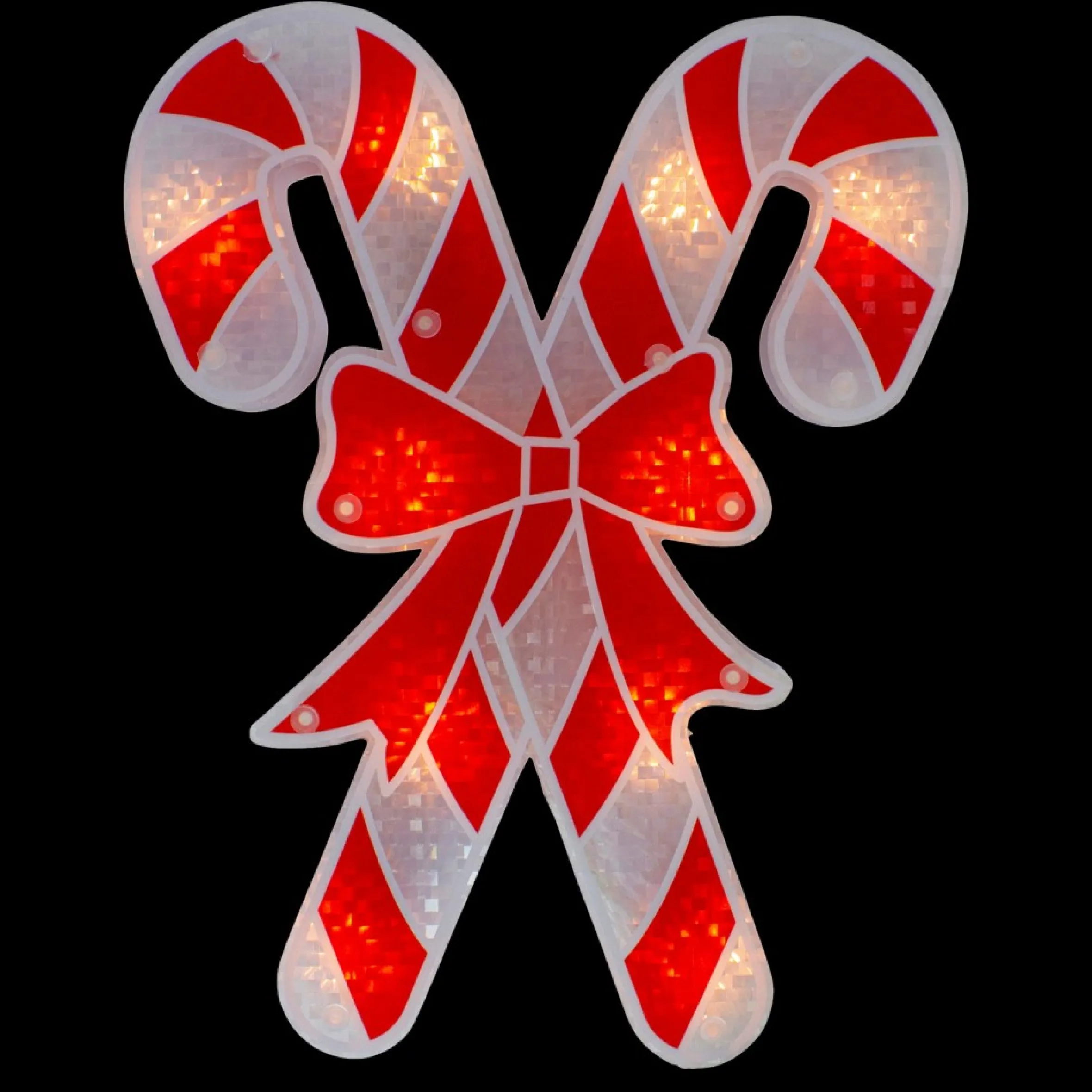 12" Lighted Red And White Holographic Candy Cane Christmas Window Silhouette Decor