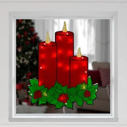 17.5" Lighted Red Three Candles Christmas Window Silhouette