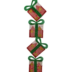 44" Lighted Red Tinsel Stacked Gift Boxes Outdoor Christmas Decoration
