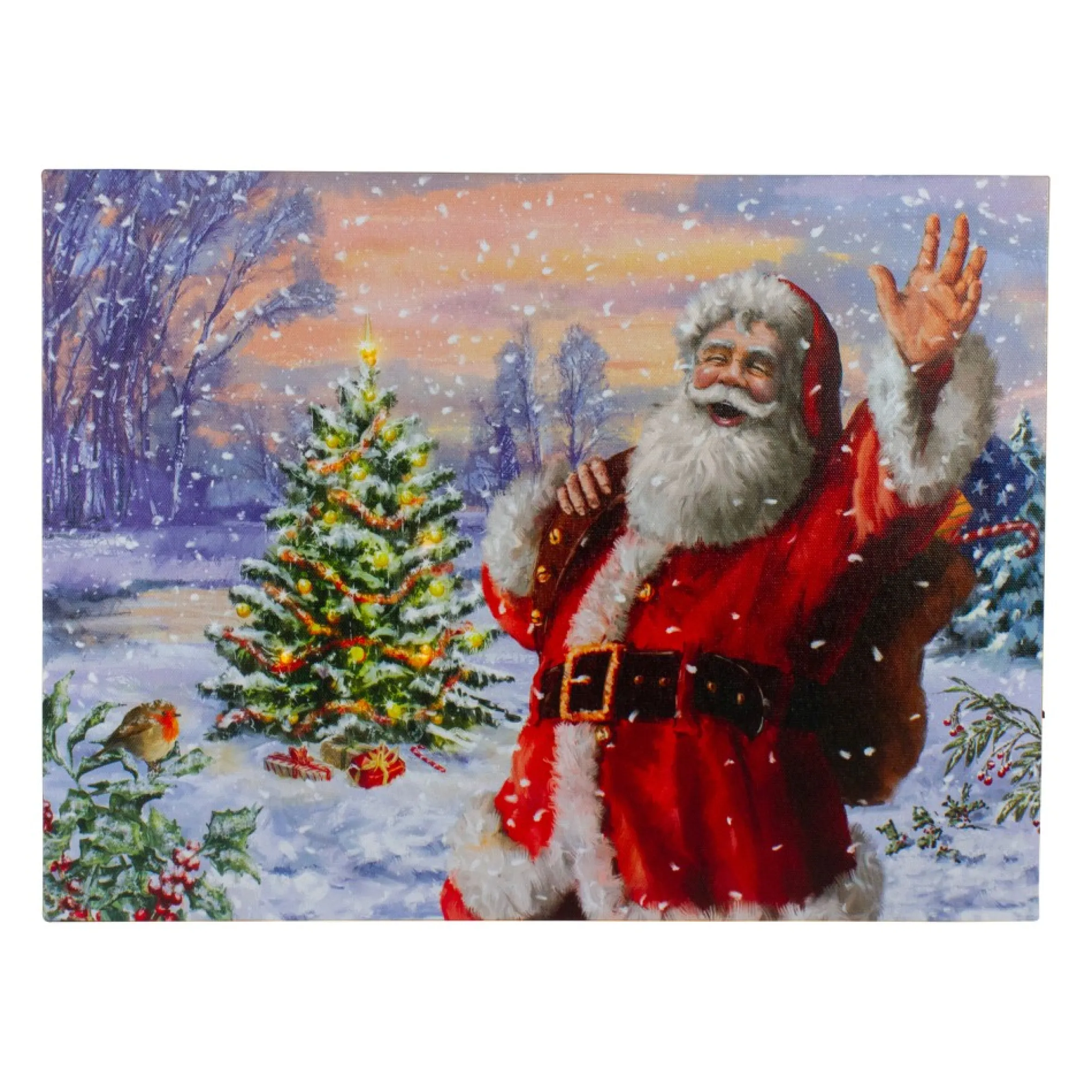 Lighted Santa With Christmas Tree Canvas Wall Art 11.75" X 15.75"