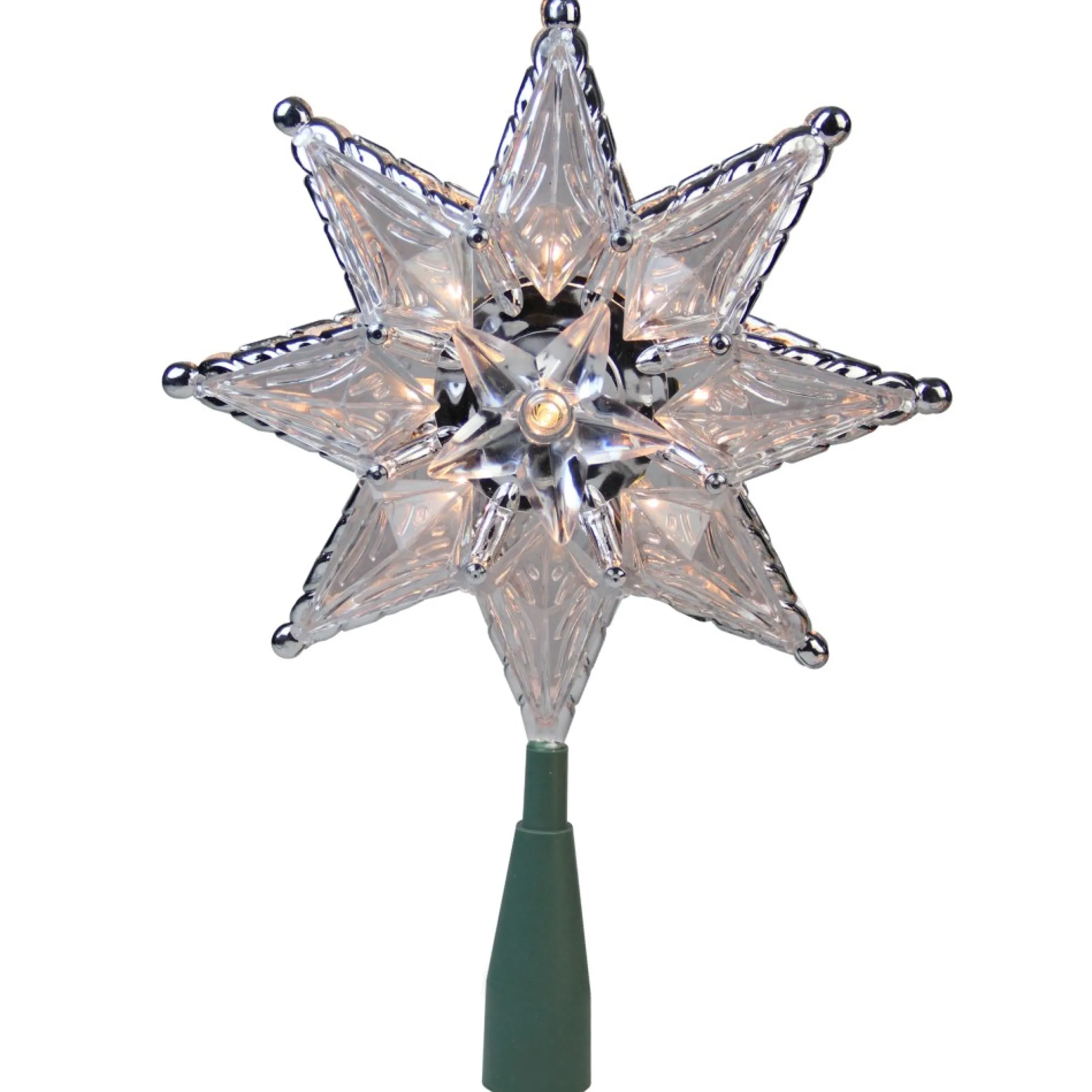 8" Lighted Silver And Clear Mosaic Star Christmas Tree Topper - Clear Lights