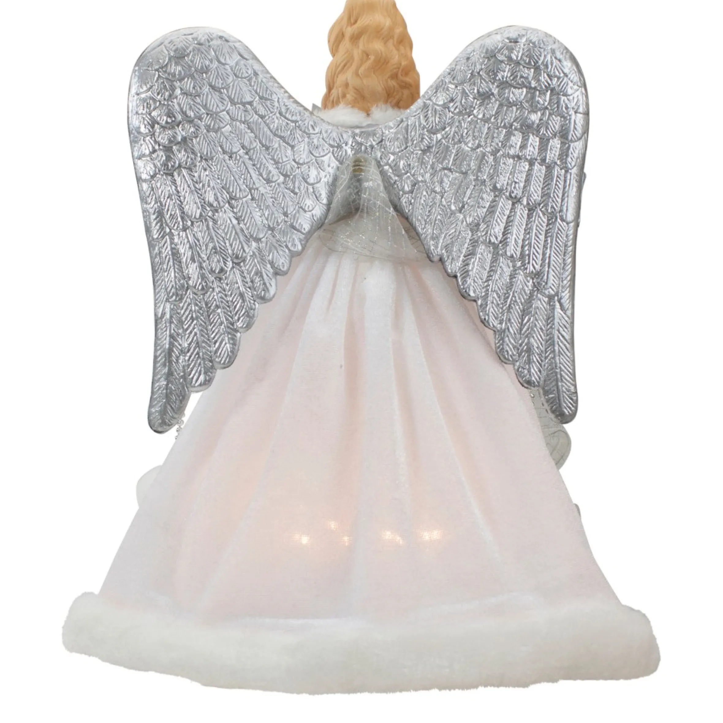 12" Lighted Silver And White Angel With Wings Christmas Tree Topper - Clear Lights