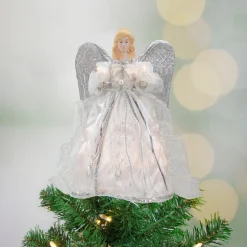 12" Lighted Silver Angel With Wings Christmas Tree Topper - Clear Lights