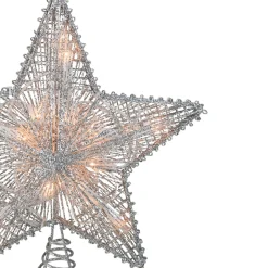 10" Lighted Silver Glittered Star Christmas Tree Topper - Clear Lights