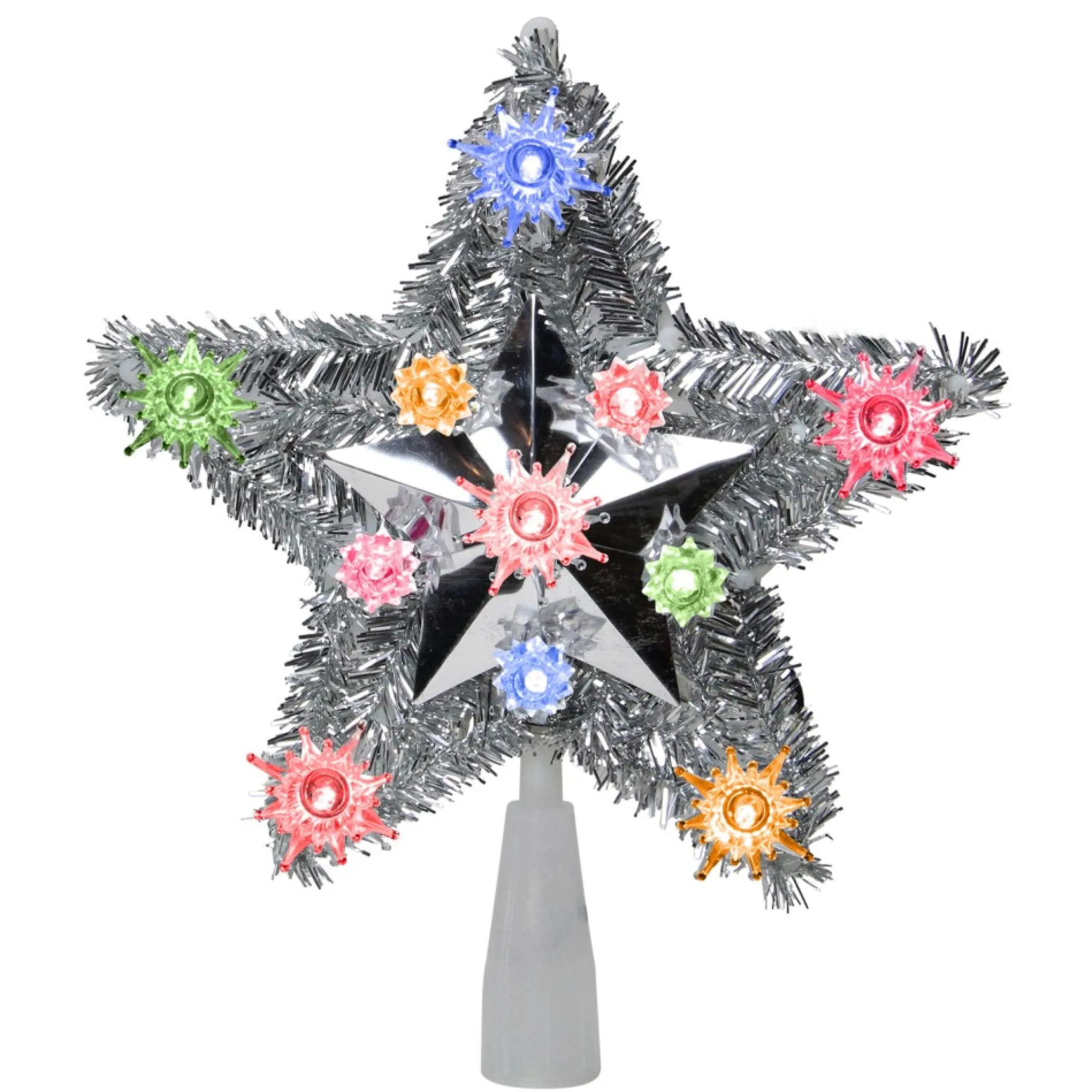 9" Lighted Silver Star Christmas Tree Topper - Multicolor Lights