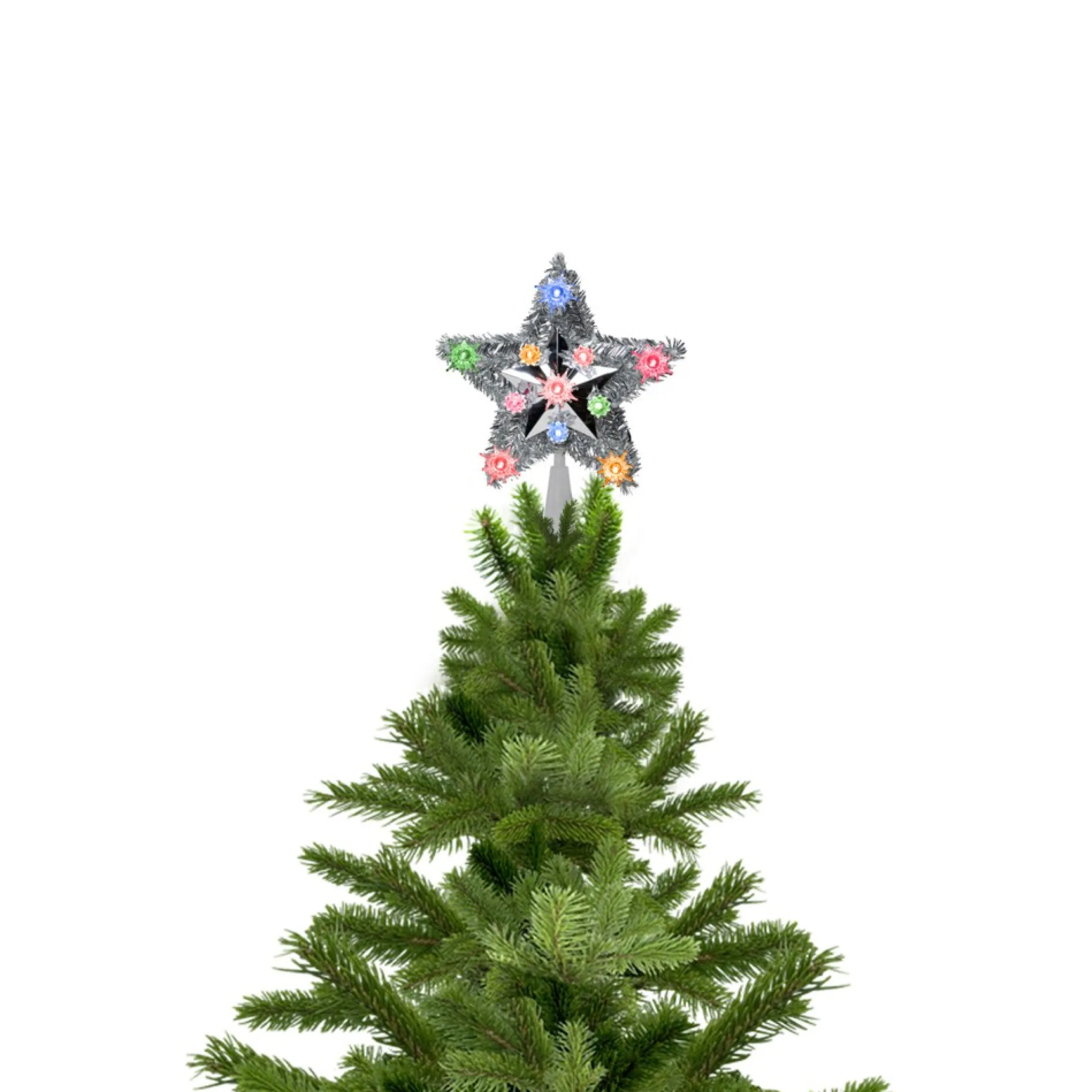 9" Lighted Silver Star Christmas Tree Topper - Multicolor Lights