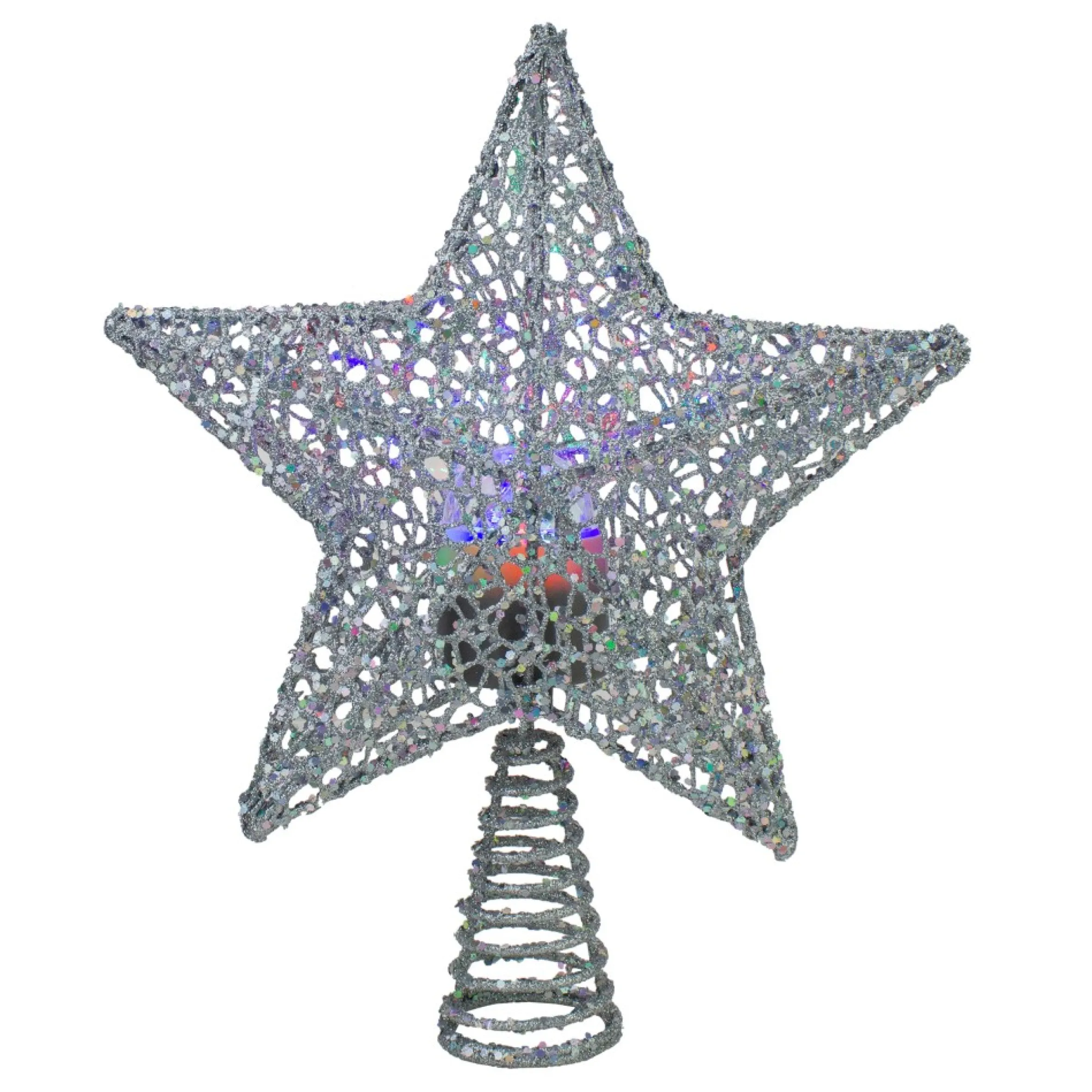 13" Lighted Silver Star With Rotating Projector Christmas Tree Topper - Multicolor Led Lights
