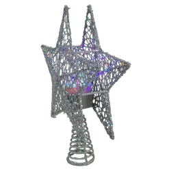 13" Lighted Silver Star With Rotating Projector Christmas Tree Topper - Multicolor Led Lights