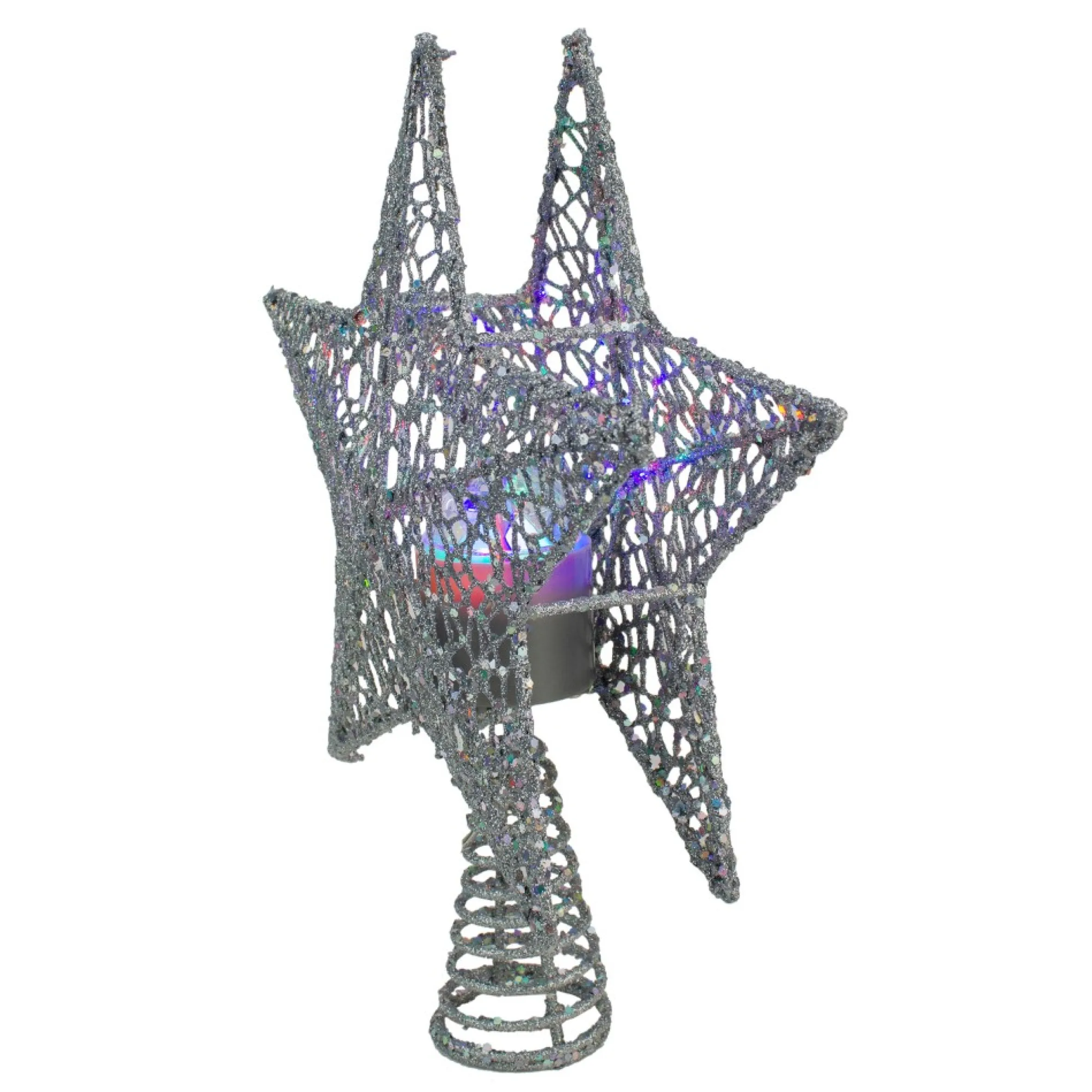 13" Lighted Silver Star With Rotating Projector Christmas Tree Topper - Multicolor Led Lights