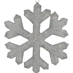 20" Lighted Silver Tinsel Snowflake Christmas Window Decor