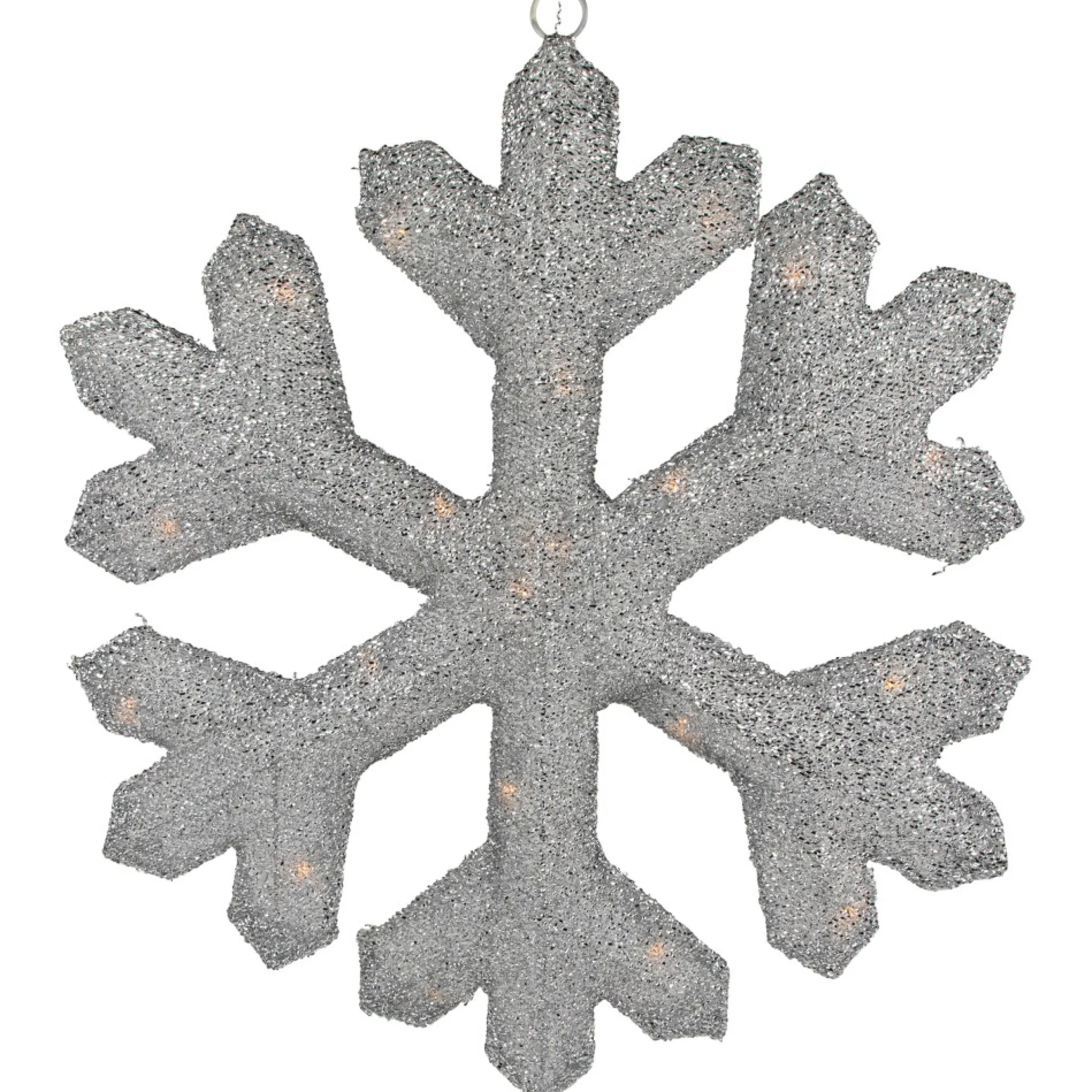 20" Lighted Silver Tinsel Snowflake Christmas Window Decor