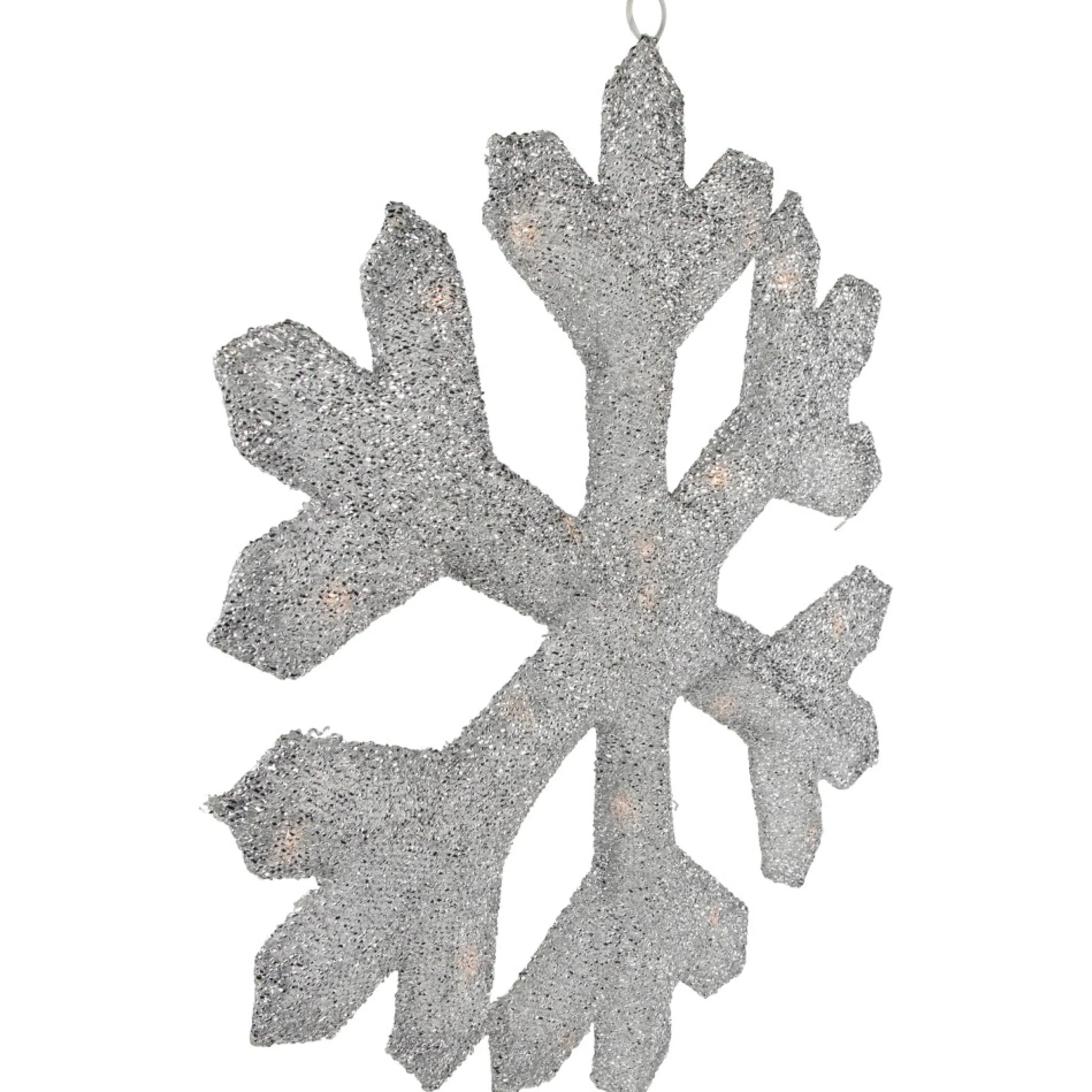20" Lighted Silver Tinsel Snowflake Christmas Window Decor