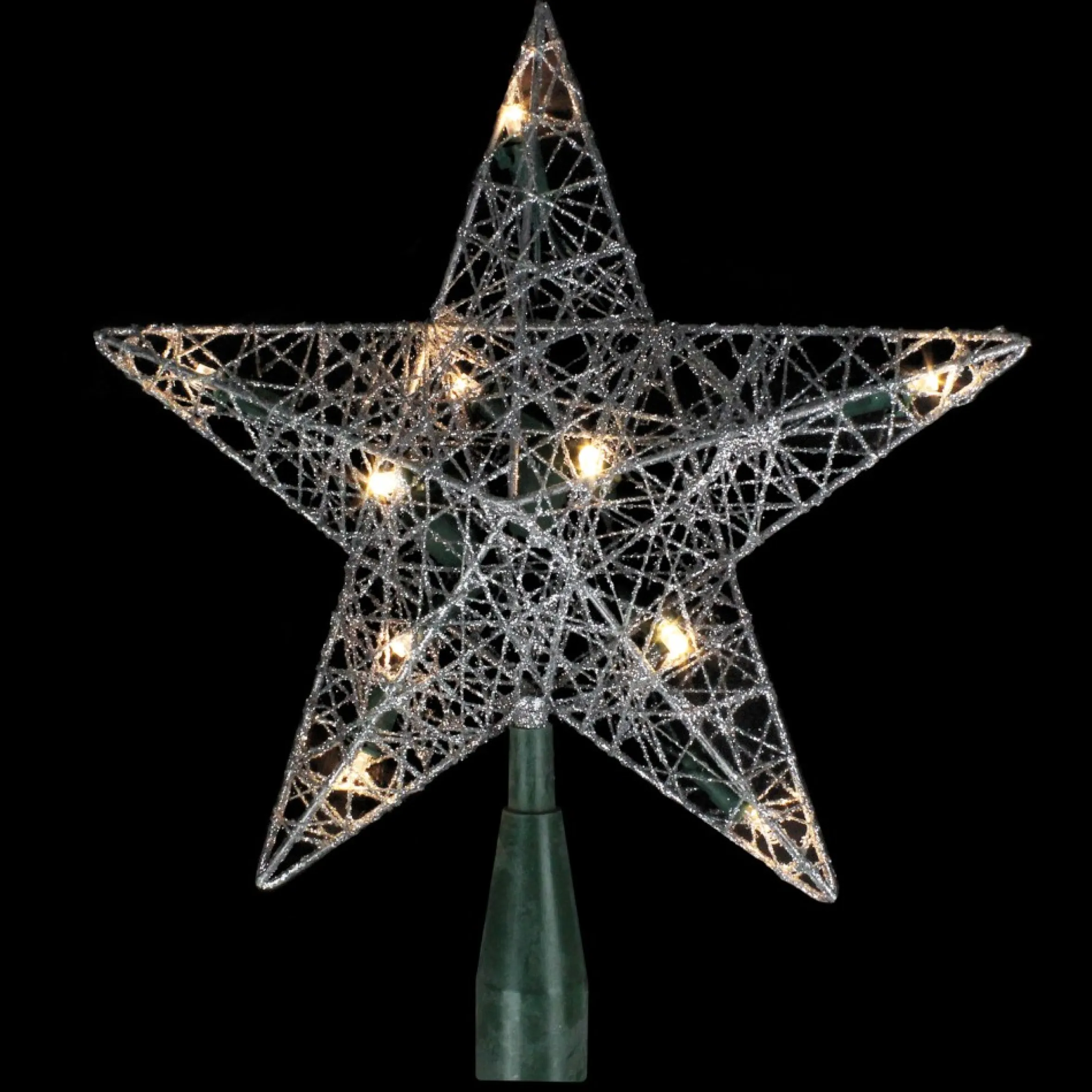 9" Lighted Silver Wire Star Christmas Tree Topper - White Led Lights
