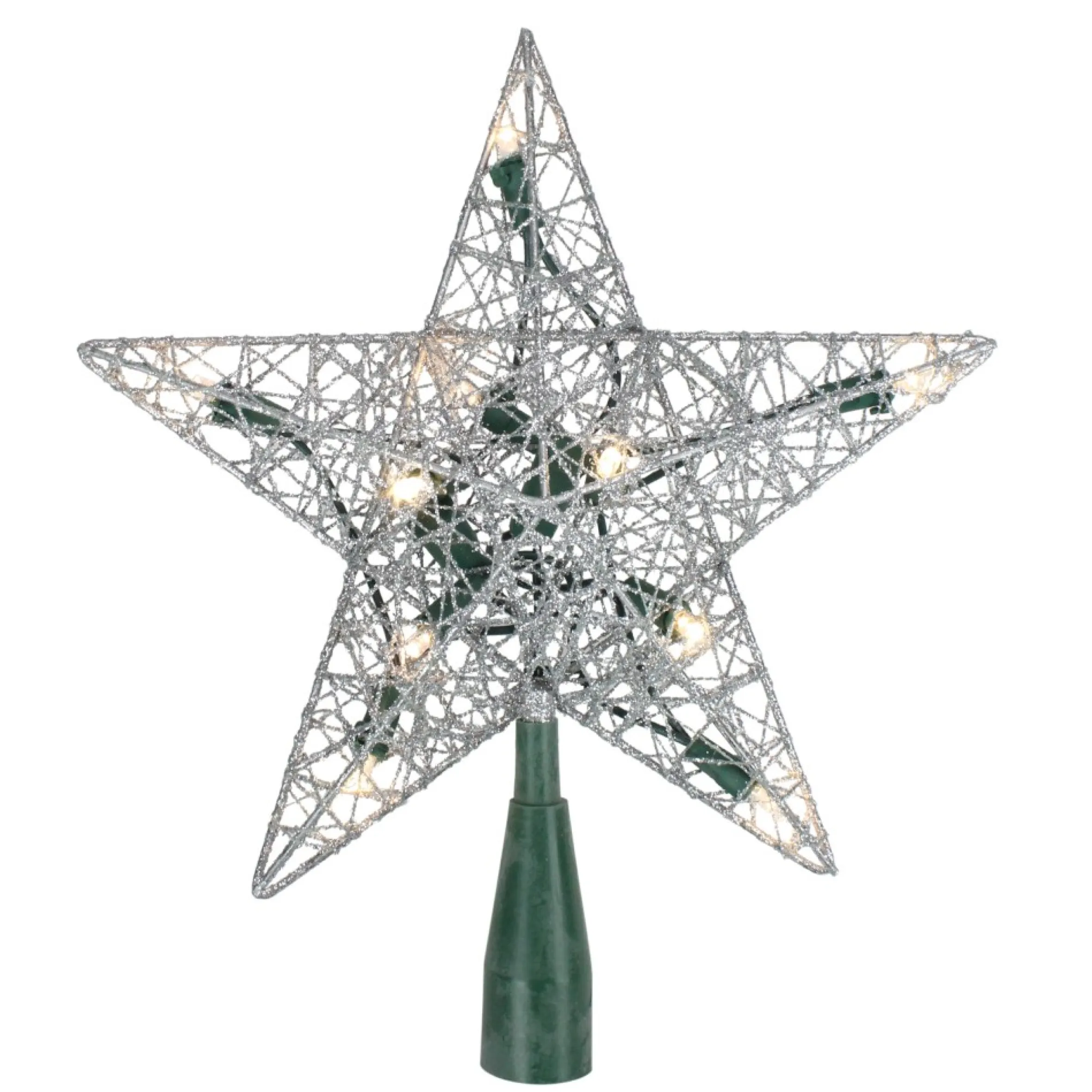 9" Lighted Silver Wire Star Christmas Tree Topper - White Led Lights