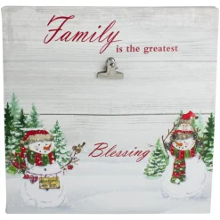10" Lighted Snowman Family Blessing Christmas Canvas Wall Art With Photo Clip